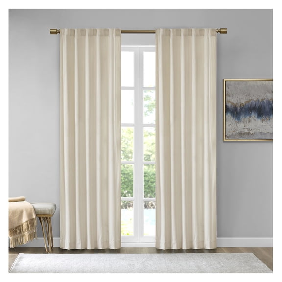 Room Darkening Metallic Printed Rod Pocket/Back Tab Window Panel Pair 37x63" Ivory + Polyester