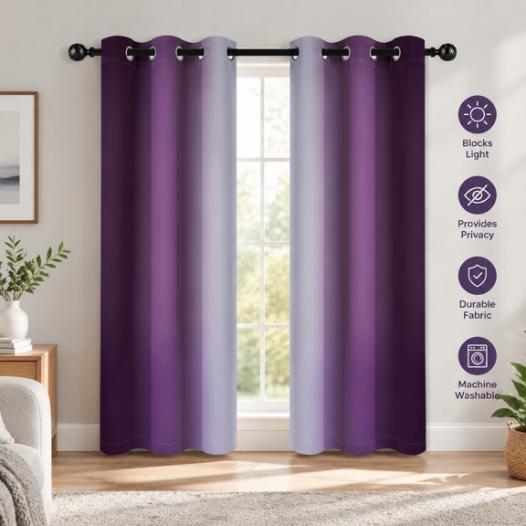 Room Darkening Ombre Purple Grey Gradient Curtains 42x36 inch | Thermal Insulated Light Blocking Drapes, 2 Panels