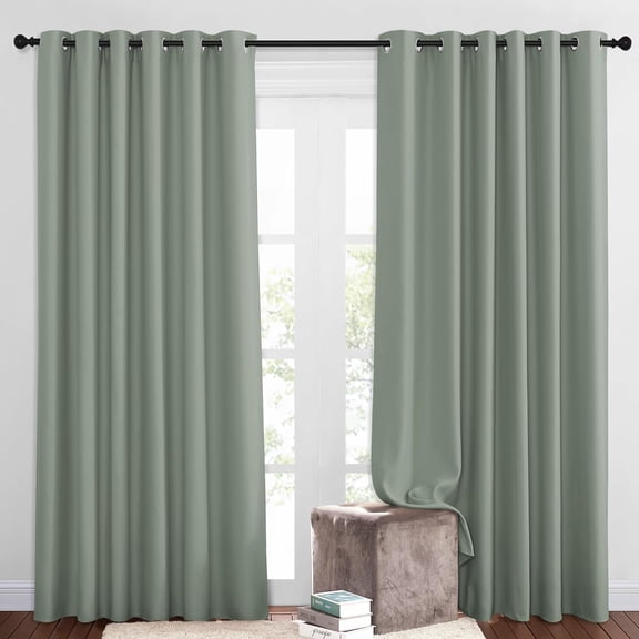 Room Darkening Patio Curtains for Windows 84 Inch Length, Solid Thermal Insulated Grommet Light Reducing Panels, Sage Green, 2 Panels (160" Wide Total)