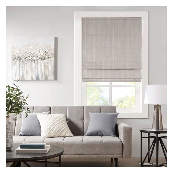 Room Darkening Roman Shades 64 Inch, Cordless Window Shades Basketweave Taupe, Thermal Blackout Roman Shades for Bedroom, Living Room - 27x64 Inch