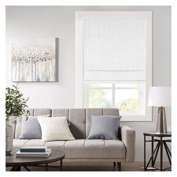 Room Darkening Roman Shades 64 Inch, Cordless Window Shades Basketweave White Thermal Blackout Shades for Bedroom, Living Room, Kitchen, Easy Install