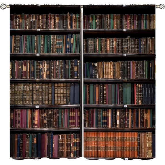 Room Darkening and Shading Curtains, Retro Bookshelf Curtains, Library Bookshelf Books Neatly Arranged Printed Curtains, Kitchen Bedroom Decoration Curtains, Living Room Curtain Set, 42x54 Inches