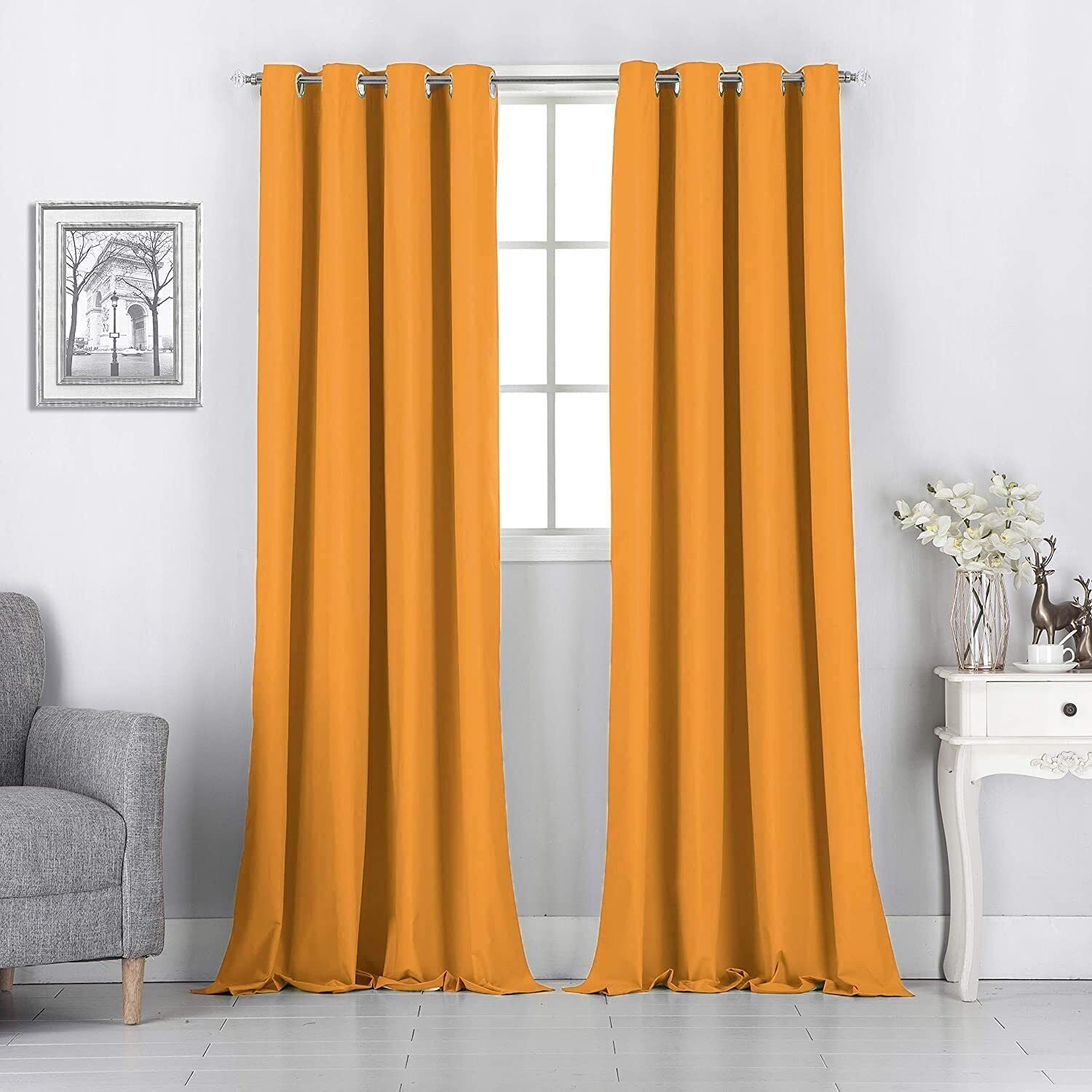 Rooney Luxury 52” x 84” Blackout Thermal Insulated Curtain Panels, Orange, 2 Panels
