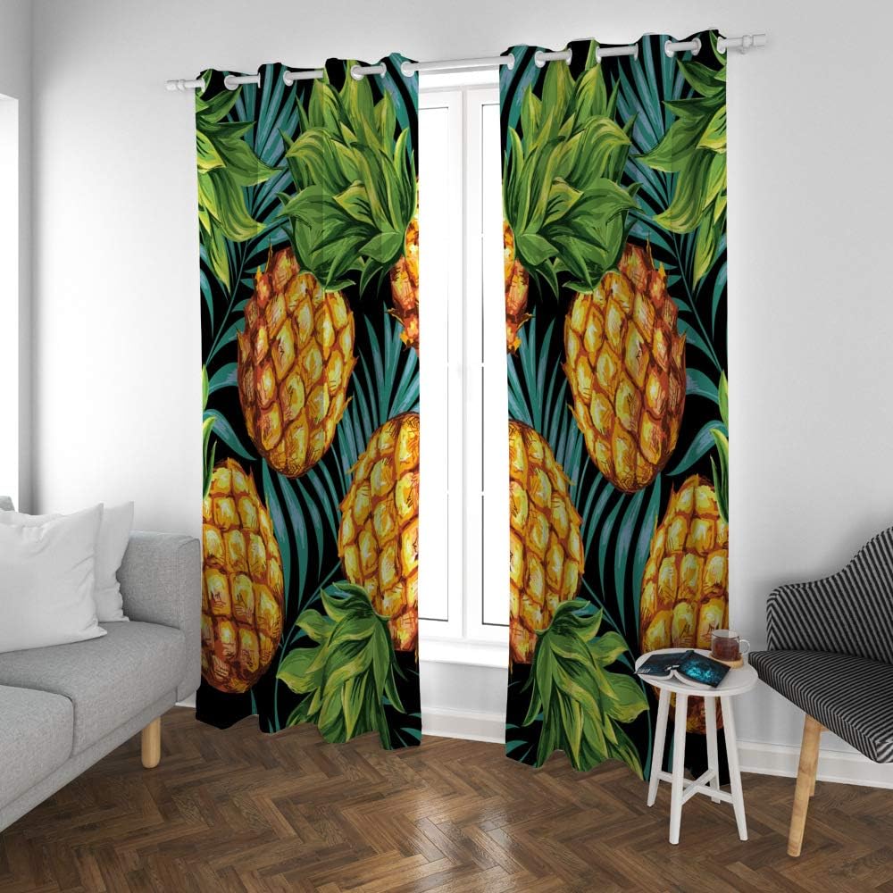 Room Darkening Window Curtains Drapes Pineapple and Leaves Thermal ...