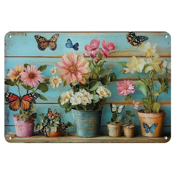 Room Decor 1 Vintage Flower Garden Metal Tin Plate, Iron Structure, Decorative Wall Art Suitable for Homes, Offices, Cafes And Outdoor Spaces, Measuring 12X8 Inches