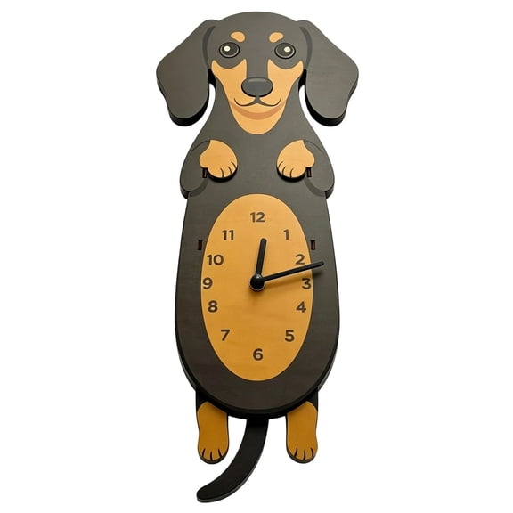 Room Decor, 18.11x7.09in Wall Clock Creative Dog Acrylic Wall Clock with Swing Tail Pendulum for Living Room Bedroom Kids Room Kitchen and Home Decor Large Wall Clock, Black