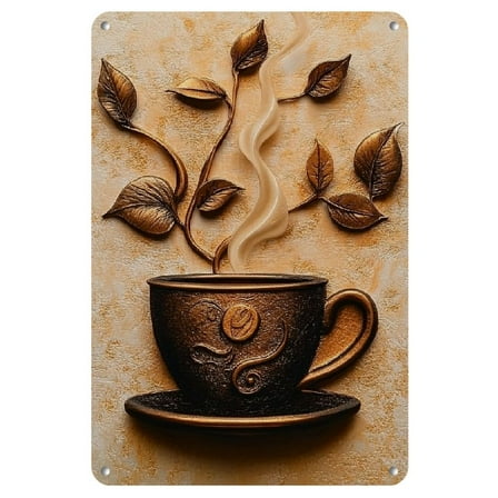 Room Decor 1pc Autumn Coffee 2D Iron Metal Sign, 8x12 inches, Vintage Style Wall Art for Home Bar, Pub, Cafe, Living Room Decor, Easy to Install, Unique Gift Idea