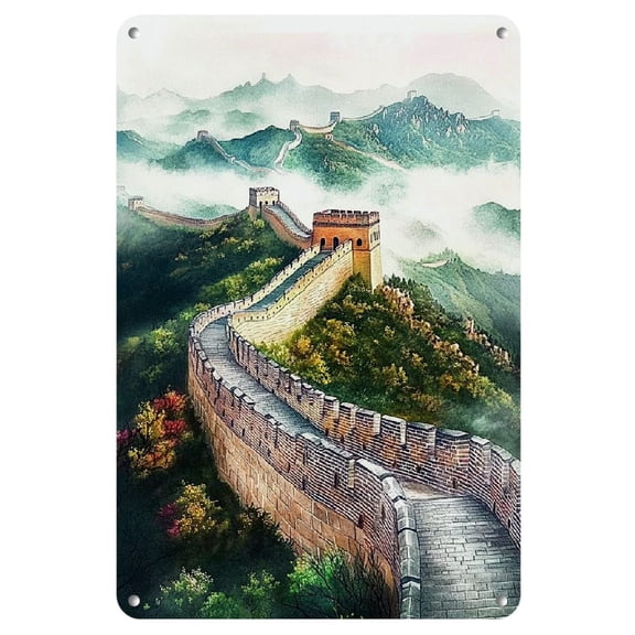 Room Decor 1pc Elegant Watercolor Artwork Iron Sign, Great Wall Theme, 8x12 inches, Creative Home Decor for Living Room, Bedroom, Cafe, Square Aesthetic Wall Art, Festive Decoration, Ideal Gift