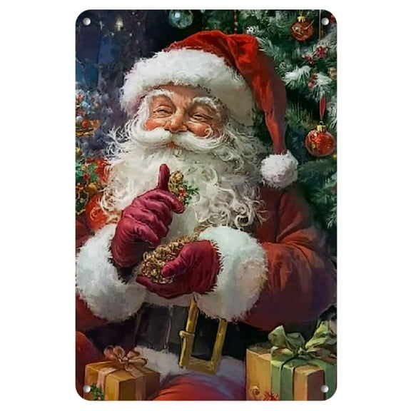 Room Decor 1pc Festive Santa Claus Tinplate Picture, 8x12inch Iron Metal Wall Art, Holiday Decor for Home, Office, Bar, Club, Cafe, Restaurant, Billiard Room, Hotel