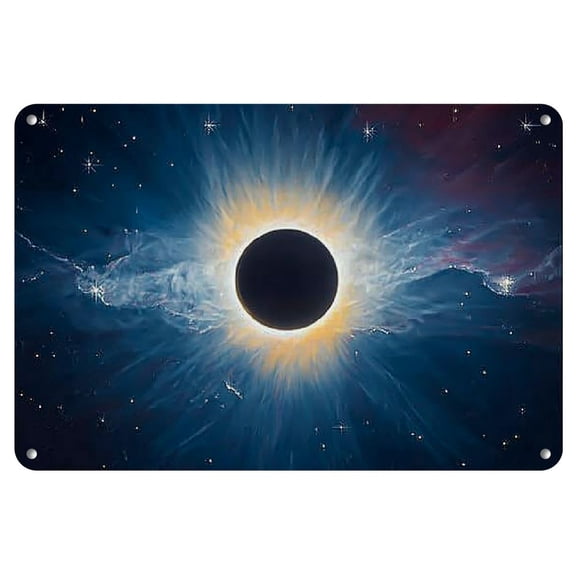 Room Decor 1pc Iron Wall Art, Eclipse Design, Weather-Resistant Metal Print,12x8 inch, Frameless, with Pre-Drilled Holes for Easy Mounting, for Home and Office Decor, Aesthetic Room Decor, 2D