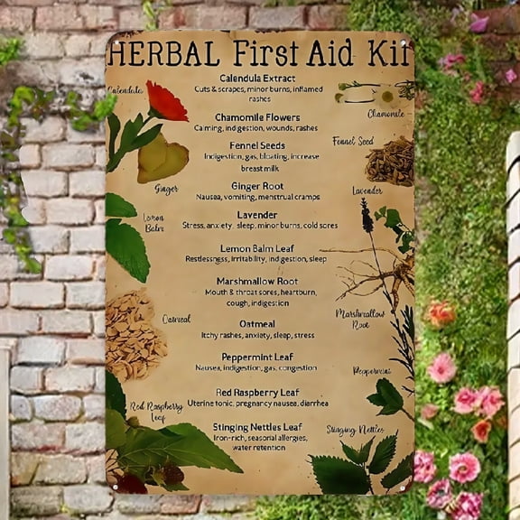 Room Decor 1pc Knowledge Metal Vintage Metal Sign, Herbal First Aid Kit Funny Poster, Suitable for Outdoor Wall Decoration, Street Yard Porch Garage Home Cafe Store Pharmacy Farm Garden Country