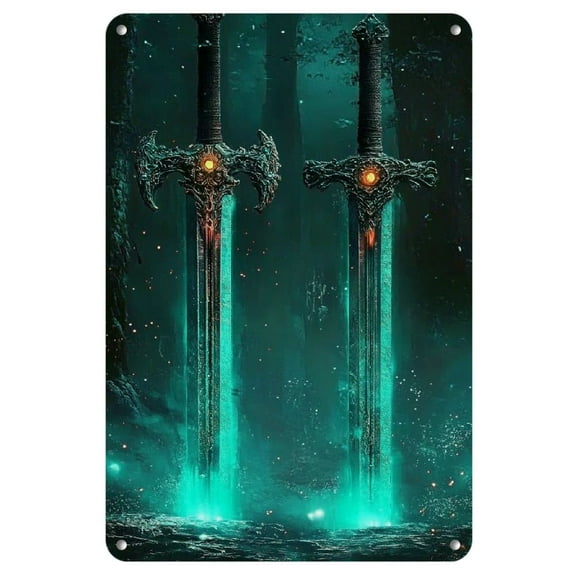 Room Decor 1pc, "Magic Sword" Iron Wall Art Rectangular Plaque, Fantasy Decor for Home, Bar, Cafe, Garage, Metallic Room Decor