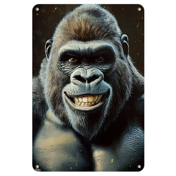 Room Decor 1pc Majestic Silverback Gorilla Iron Sign, Rectangular Metal Wall Art Plaque, 8x12 Inch, for Home, Room, Restaurant, Bar, Cafe, Garage Decor