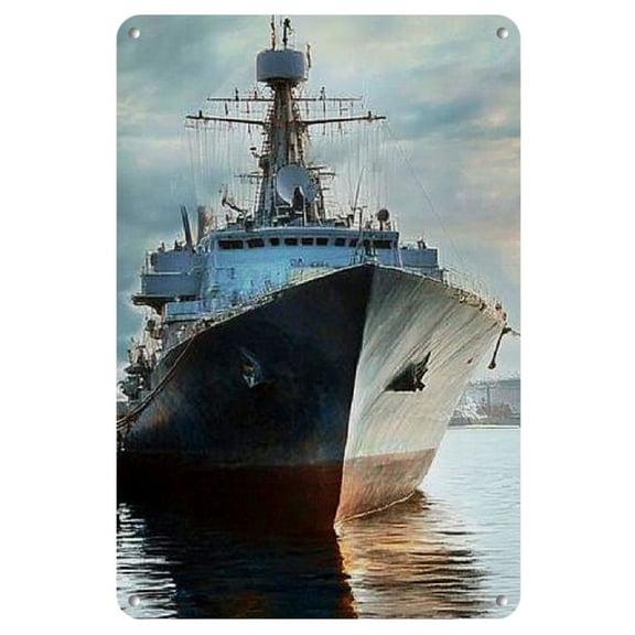 Room Decor 1pc Modern Warship Iron Metal Sign, 8x12inch Rectangular Nautical Themed Wall Art for Home, Room, Restaurant, Bar, Cafe, Garage Decor