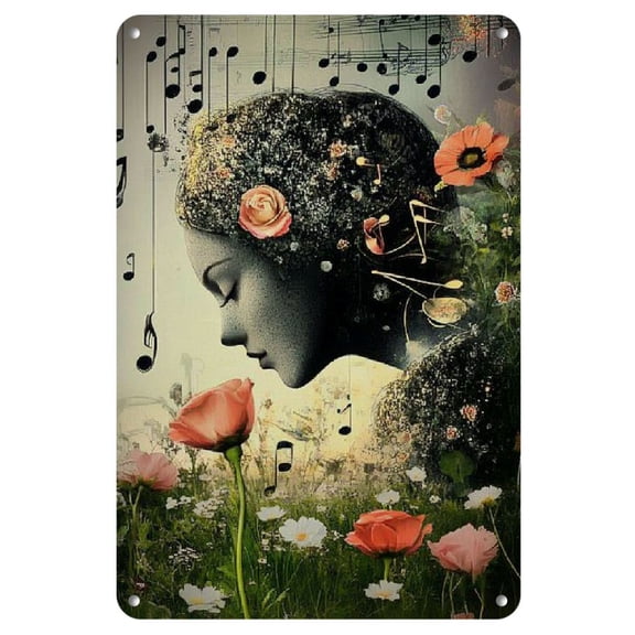 Room Decor 1pc Musical Notes Floating in The Air with Mushrooms Growing 8X12 Inches/ 20 * 30Cm Iron Sign S Home Decor Interesting Iron Sign S Suitable Home Bedrooms And Outdoor Spaces