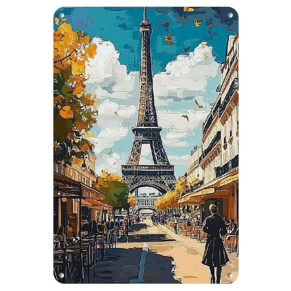 Room Decor 1pc Paris Street View & Eiffel Tower Iron Art, 8x12 inches, Home Bedroom Living Room Decorative Wall Art Gift