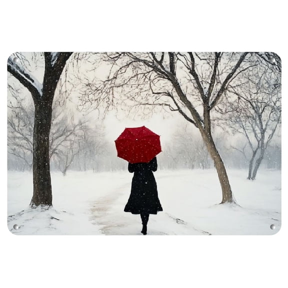 Room Decor 1pc Retro Performance Art Iron Sheet Painting with Red Umbrella, Frameless 8x12 Inch Wall Decor, Suitable for Hall, Bathroom, Dining Room, Bedroom, Garage, Bar