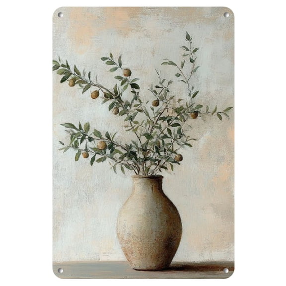 Room Decor 1pc Rustic Olive Tree in Vase Metal Sign, Vintage Iron Wall Art, 8x12 inches, Decorative Home Bedroom Bar Cafe Office Farmhouse Decor, Artistic Metal Iron Sign