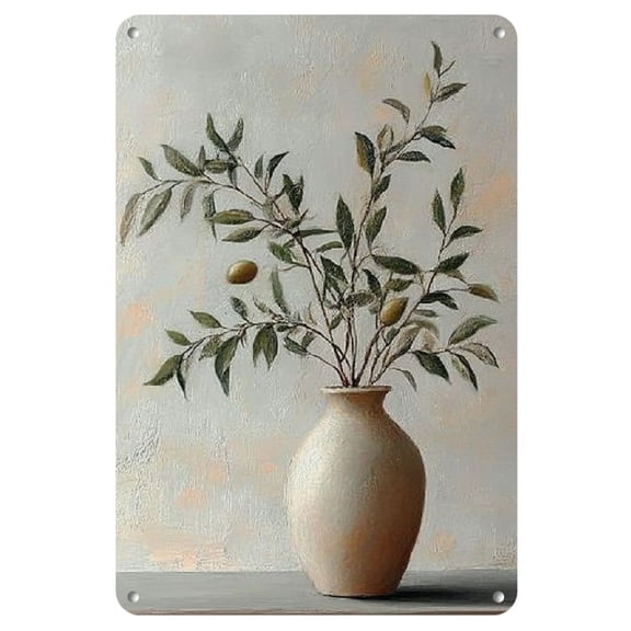 Room Decor 1pc Rustic Olive Tree in Vase Metal Sign, Vintage Iron Wall Art, 8x12 inches, Decorative Home Bedroom Bar Cafe Office Farmhouse Decor, Artistic Metal Iron Sign