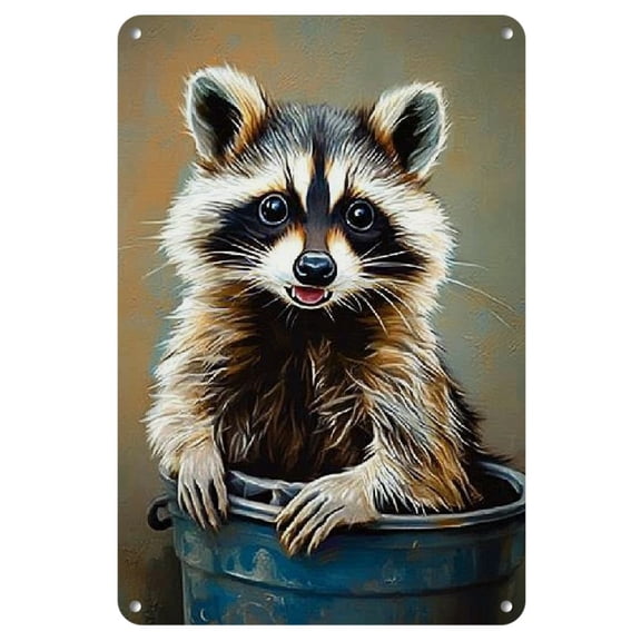 Room Decor 1pc Rustic Raccoon Metal Wall Art, Weatherproof Iron Sign for Home, Kitchen, Garden, Bedroom, Bar, Bathroom, Coffee Shop - Easy to Hang Outdoor-Resistant Decor