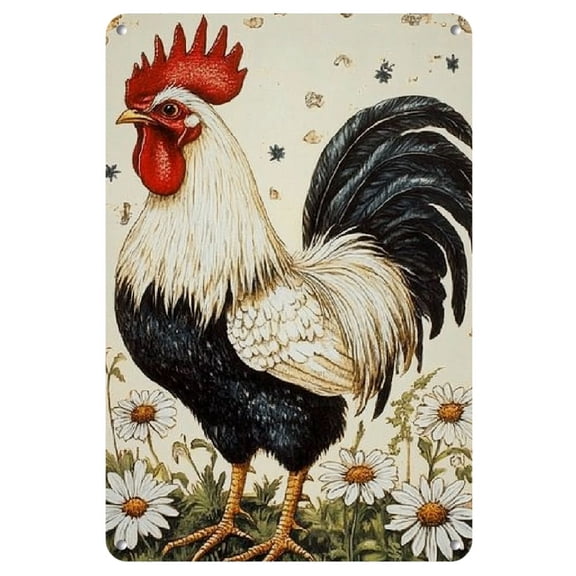 Room Decor 1pc Rustic Rooster & Wildflowers Metal Iron Sign, 8x12 Inch, Vintage Farmhouse Decor for Home, Kitchen, Dining, Bedroom, Garden, Bathroom, Garage, Office, Antique Effect, Easy to Hang
