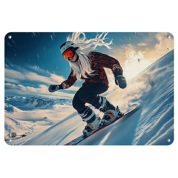 Room Decor 1pc Snowboarder Metal Wall Art, Frameless Iron Tin Sign, Weatherproof Vivid Colorful Snowboarding Print, 8x12 Inches, for Home Decor