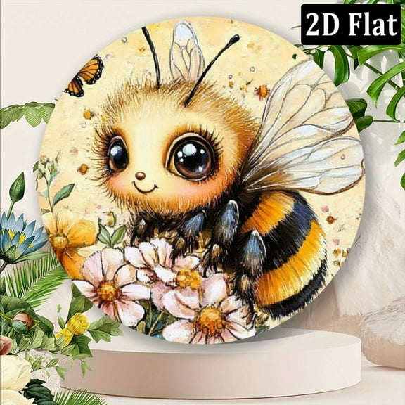 Room Decor 1pc, Spring Round Bee Honey Garland Aluminum Sign 8x8 Inches, Metal Garland Plaque, Garland Sign, Door Decoration, Bedroom, Pasture, Living Room, Bee Theme Eid