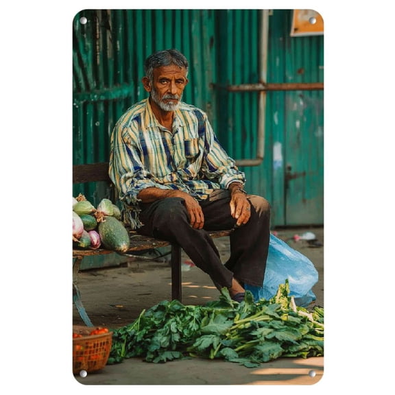 Room Decor 1pc Street Corner Market Scene Iron Wall Art Sign, 8x12 Inches, Decorative Metal Plaque for Home, Restaurant, Bar, Cafe, Garage Decor