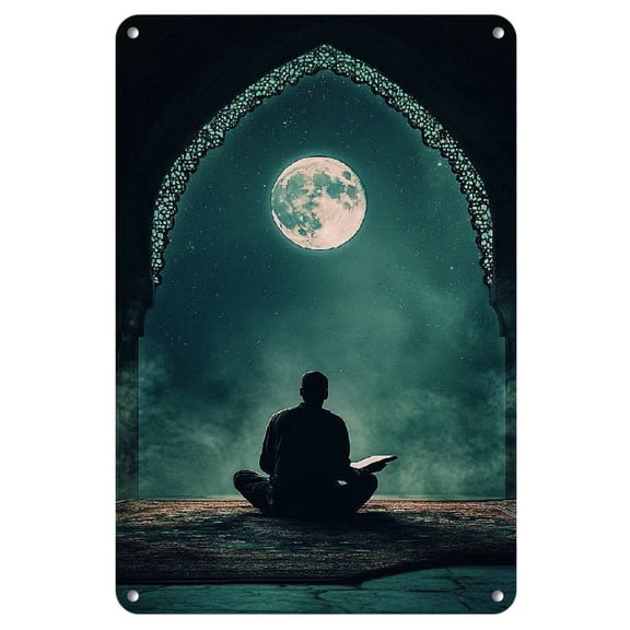 Room Decor 1pc Tranquility Night Reading Mosque Moonlight Iron Wall Art, 8x12 inches, Creative Home Decor for Bedroom, Living Room, Cafe, Square Aesthetic Artwork, Ideal Holiday Gift