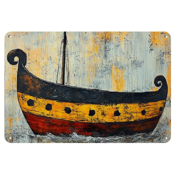 Room Decor 1pc Viking Ship Iron Wall Art, Vintage Style Metal Sign, Waterproof Indoor Outdoor Decor, High Color Accuracy, Pre-Drilled Easy Install, with 12x8 Inch for Home, Bar, Cafe