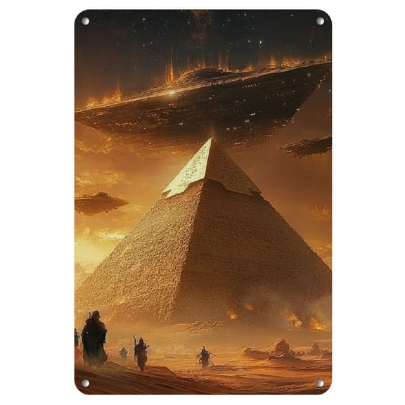 Room Decor 1pc Vintage Alien and Ancient Egypt Interactive Style Wall Art, Iron Metal Sign, 8x12 inches, for Home, Bedroom, Bar, Cafe, Office, Farm Decor
