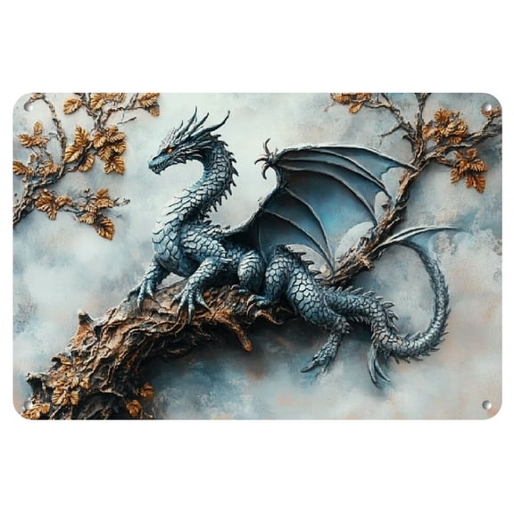 Room Decor 1pc Vintage Blue Dragon Iron Wall Art Decor Sign, 8"x12" Metal Plaque for Garage, Cafe, Bar, Club, Living Room Decor