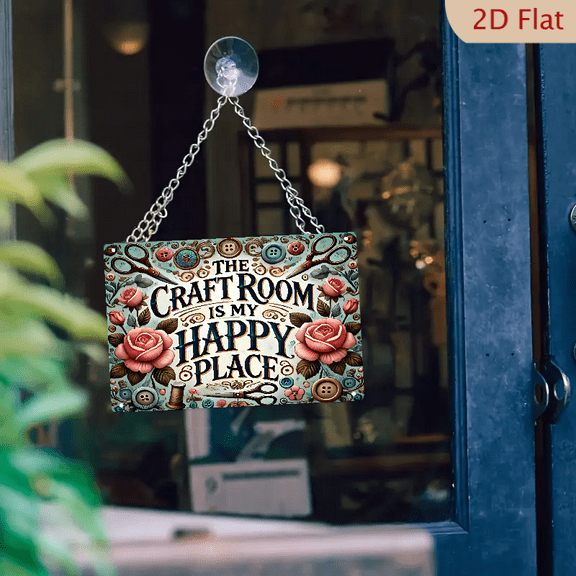 Room Decor 1pc Vintage _Craft Room is My Happy Place_ iron Sign, Waterproof and Dust Resistant Wall Decor for Home, Garage, Kitchen, Bar - Ideal Gift for Crafters, Men and Women, 8*12 inches