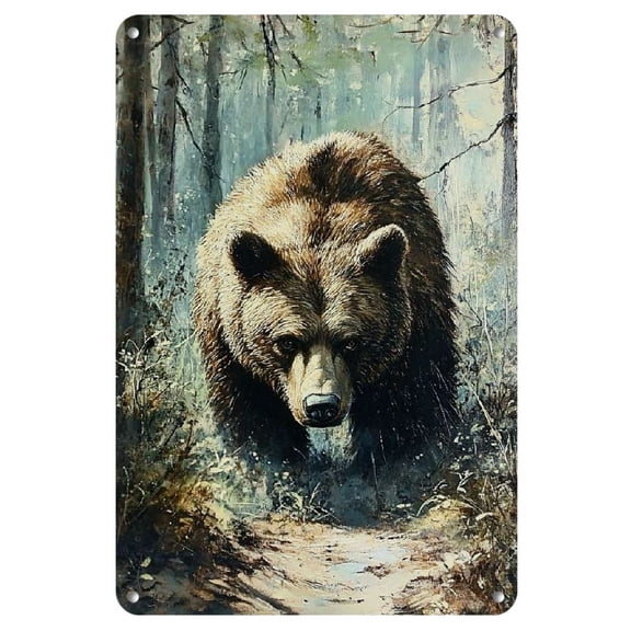 Room Decor 1pc Vintage Forest Brown Bear Metal Sign, 12x8 Inch Iron Wall Art, Retro Decor for Home, Bar, Cafe, Garage