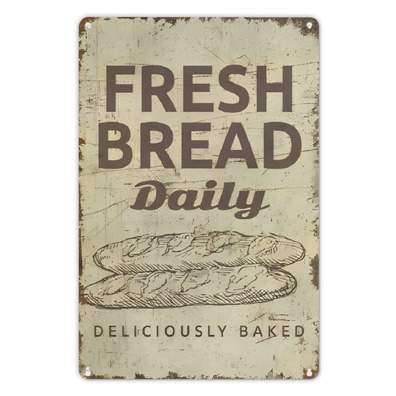 Room Decor 1pc Vintage Fresh Bread Daily Metal Sign, Deliciously Baked Foil Engraving Decor, 8x12 Inch, Durable Iron Tin Sign with Pre-Drilled Holes, for Cafe, Bakery, Kitchen, Garage Wall Art