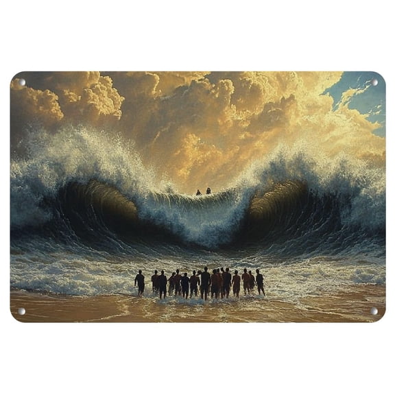 Room Decor 1pc Vintage Metal Iron Sign, 12x8 Inches, Moses Parted The Red Sea - Biblical Scene, Wall Art Decoration, Perfect for Outdoor Wall Decor, Home Bars, Clubs