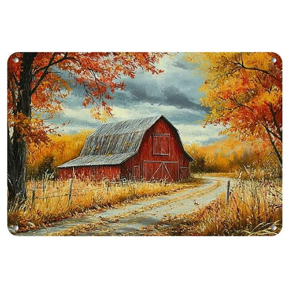 Room Decor 1pc Vintage Red Barn Iron Metal Sign 12x8 Inch - Rustic Farmhouse Wall Art Decor for Garage, Cafe, Bar, Club, Living Room - Durable Plaque Gift
