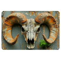 Room Decor 1pc Vintage Rustic Goat Skull Wall Art Decor, 12x8 Inch Metal Iron Sign, Distressed Finish for Home, Cafe, Bar, Club, Living Room Wall Decoration Plaque