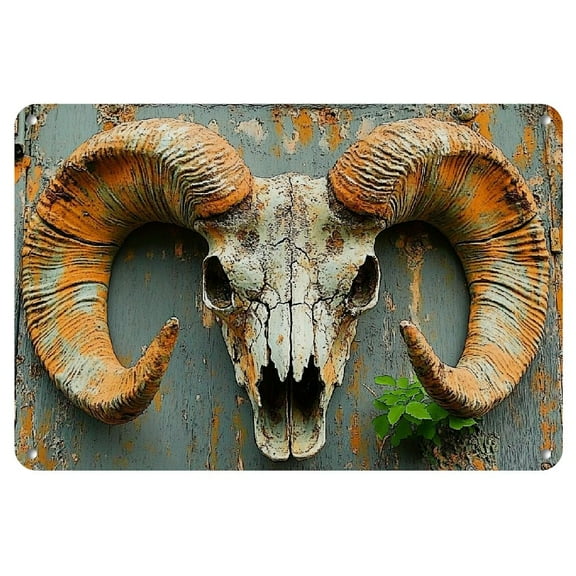 Room Decor 1pc Vintage Rustic Goat Skull Wall Art Decor, 12x8 Inch Metal Iron Sign, Distressed Finish for Home, Cafe, Bar, Club, Living Room Wall Decoration Plaque