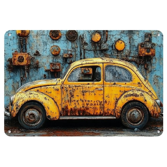Room Decor 1pc Vintage Rusty Classic Car Iron Wall Art, 12x8 inches, Water and Dust Resistant Metal Decor for Home, Bar, Garage, Kitchen, Unique Gift for Men and Women