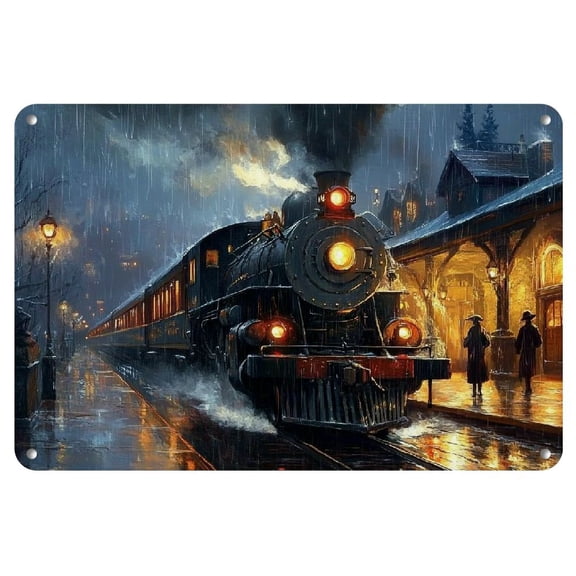 Room Decor 1pc Vintage Steam Locomotive Metal Tin Sign, 12x8 inches, Rustic Train Platform Wall Art, Iron - For Train Enthusiasts - Indoor/Outdoor Use - Unique Gift for Home & Bar Decor