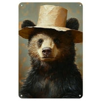 Room Decor 1pc Vintage Style Iron Wall Sign, Cute Black Bear Cub, Metal Decorative Plaque, 8x12 inches, for Bedroom, Bar, Cafe, Office, Farmhouse Wall Art