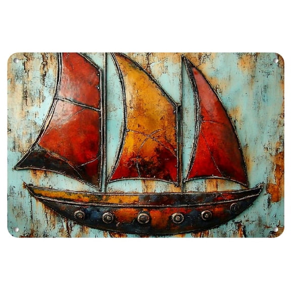 Room Decor 1pc Vintage Viking Ships Iron Wall Art Decor, 12x8 Inch Metal Sign for Garage, Cafe, Bar, Club, Living Room - Nautical Theme Hanging Plaque, Thanksgiving Gift Idea
