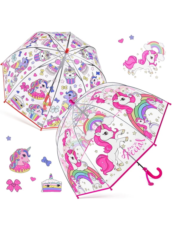 Room Decor 2pcs Outus Transparent Unicorn Bubble Umbrellas, Easy Grip Curved Handle, Water-Repellent, for Toddlers boys girls