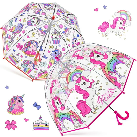 Room Decor 2pcs Outus Transparent Unicorn Bubble Umbrellas, Easy Grip Curved Handle, Water-Repellent, for Toddlers boys girls