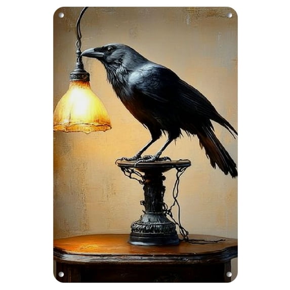 Room Decor 8x12 Inch Metal Crow Art Decor with Warm Glowing Light - Ideal for Modern Home or Office, Unique Iron Gallery-Quality Wall Accent, Commercial Decor Item|Industrial Charm Light