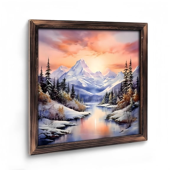 Room Decor Art Prints: Abstract Wall Art Mountain Pictures Wall Decor Nature Forest Wooden Art Prints . Winter Sunset Painting Poster Modern Framed Artwork for Kitchen Living Room Home Decor