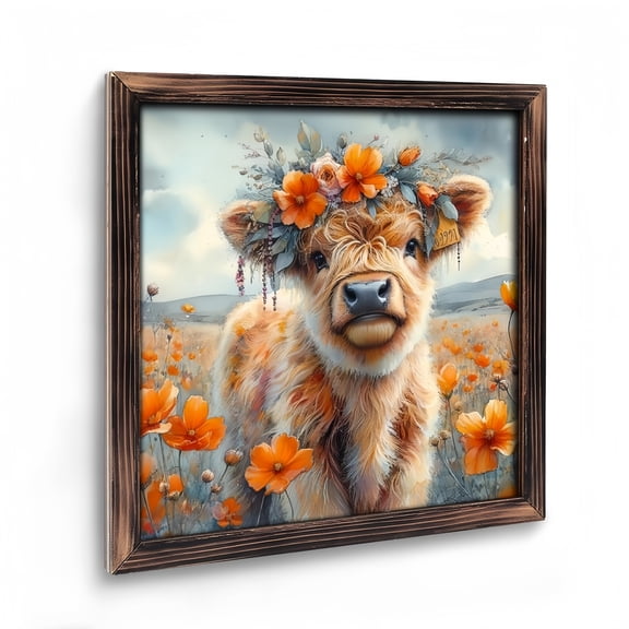 Room Decor Art Prints: Cow with Wreath Wooden Art Prints for Gift Home Wall Decor for Living Room, Kitchen, Bedroom And Office. Vintage 08×08inch(20×20cm)
