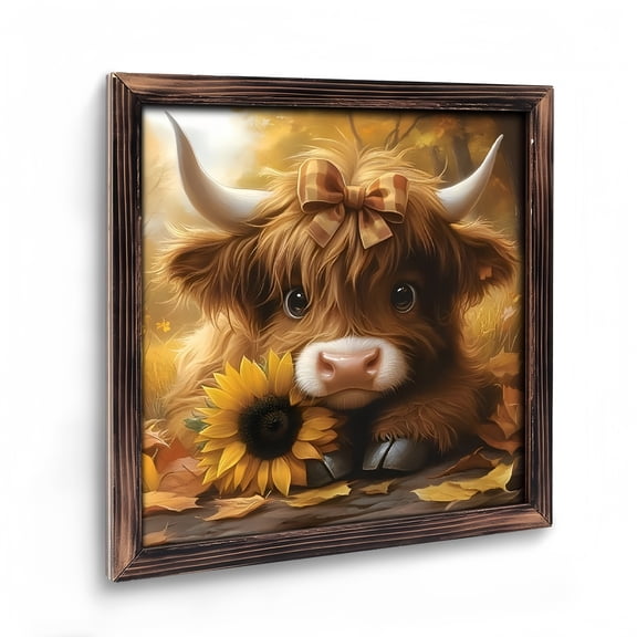 Room Decor Art Prints:  Cute Cow Baby Wooden Art Prints， Rustic Farmhouse Sunflower Wall Decor Picture Baby Cow Poster Print for Bedroom Bathroom Home Decoration Vintage  08×08inch