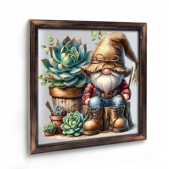 Room Decor Art Prints: Garden Gnome Wooden Art Prints for Gift Home Wall Decor for Living Room, Kitchen, Bedroom And Office. Vintage 08×08inch(20×20cm)